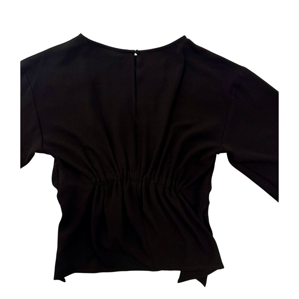 Black Pleated Blouse Pintuck 3/4 Sleeve Stretch Woven Minimalist Small Workwear - Picture 6 of 15